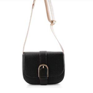 Loume Black Faux Leather Saddle Crossbody Bag